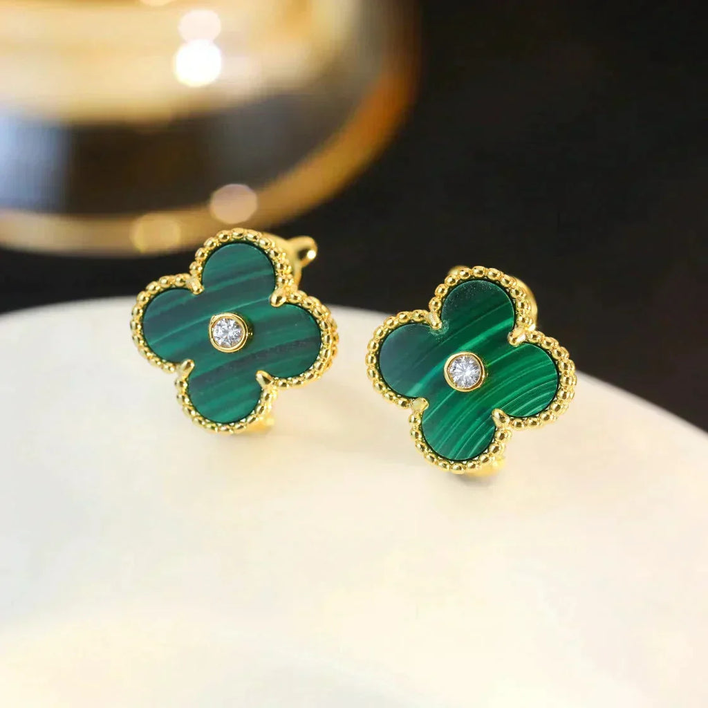 [MIRA]CLOVER MEDIUM 1 MOTIFS MALACHITE DIAMOND EARRINGS