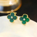 [MIRA]CLOVER MEDIUM 1 MOTIFS MALACHITE DIAMOND EARRINGS