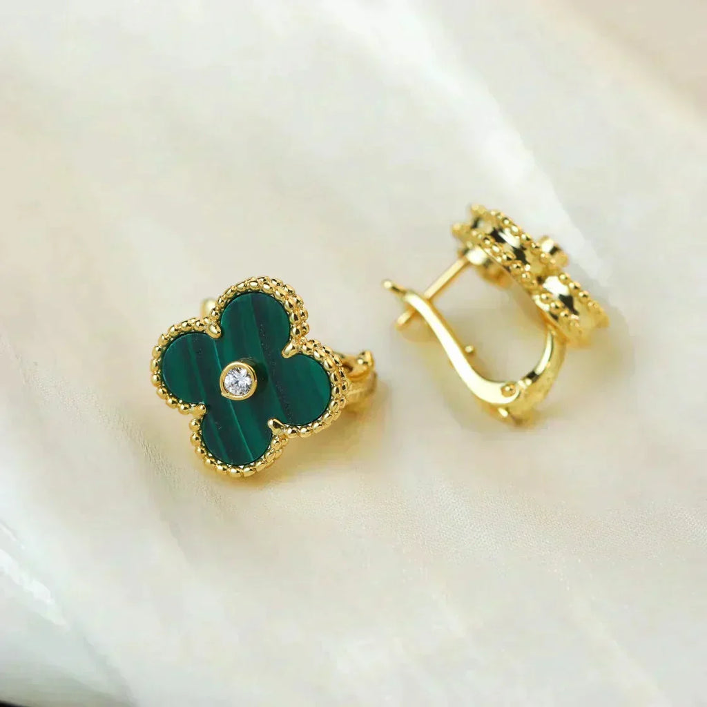 [MIRA]CLOVER MEDIUM 1 MOTIFS MALACHITE DIAMOND EARRINGS