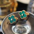 [MIRA]CLOVER MEDIUM 1 MOTIFS MALACHITE DIAMOND EARRINGS