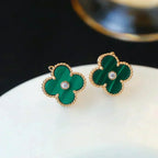 [MIRA]CLOVER MEDIUM 1 MOTIFS MALACHITE DIAMOND EARRINGS