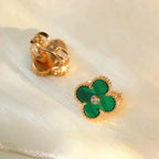 [MIRA]CLOVER MEDIUM 1 MOTIFS MALACHITE DIAMOND EARRINGS