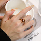 [MIRA]CLOVER CARNELIAN RING ROSE GOLD DIAMOND