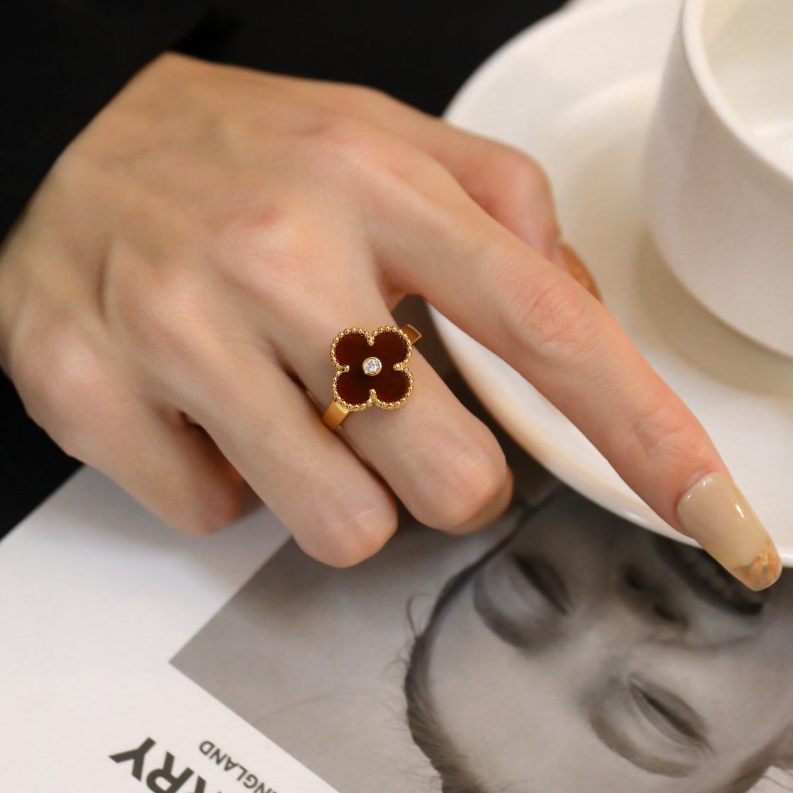 [MIRA]CLOVER CARNELIAN RING ROSE GOLD DIAMOND