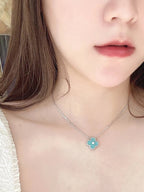 [MIRA]CLOVER 1 DIAMOND LIGHT BLUE SILVER NECKLACE