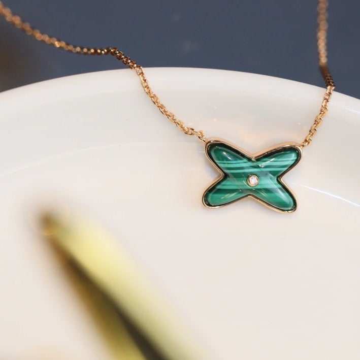 [MIRA]JEUX MALACHITE 1 DIAMOND PINK GOLD NECKLACE