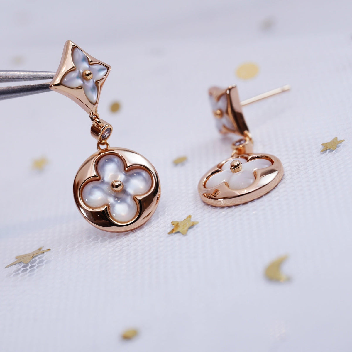 [MIRA]STAR AND SUN PINK GOLD MOP DROP EARRINGS