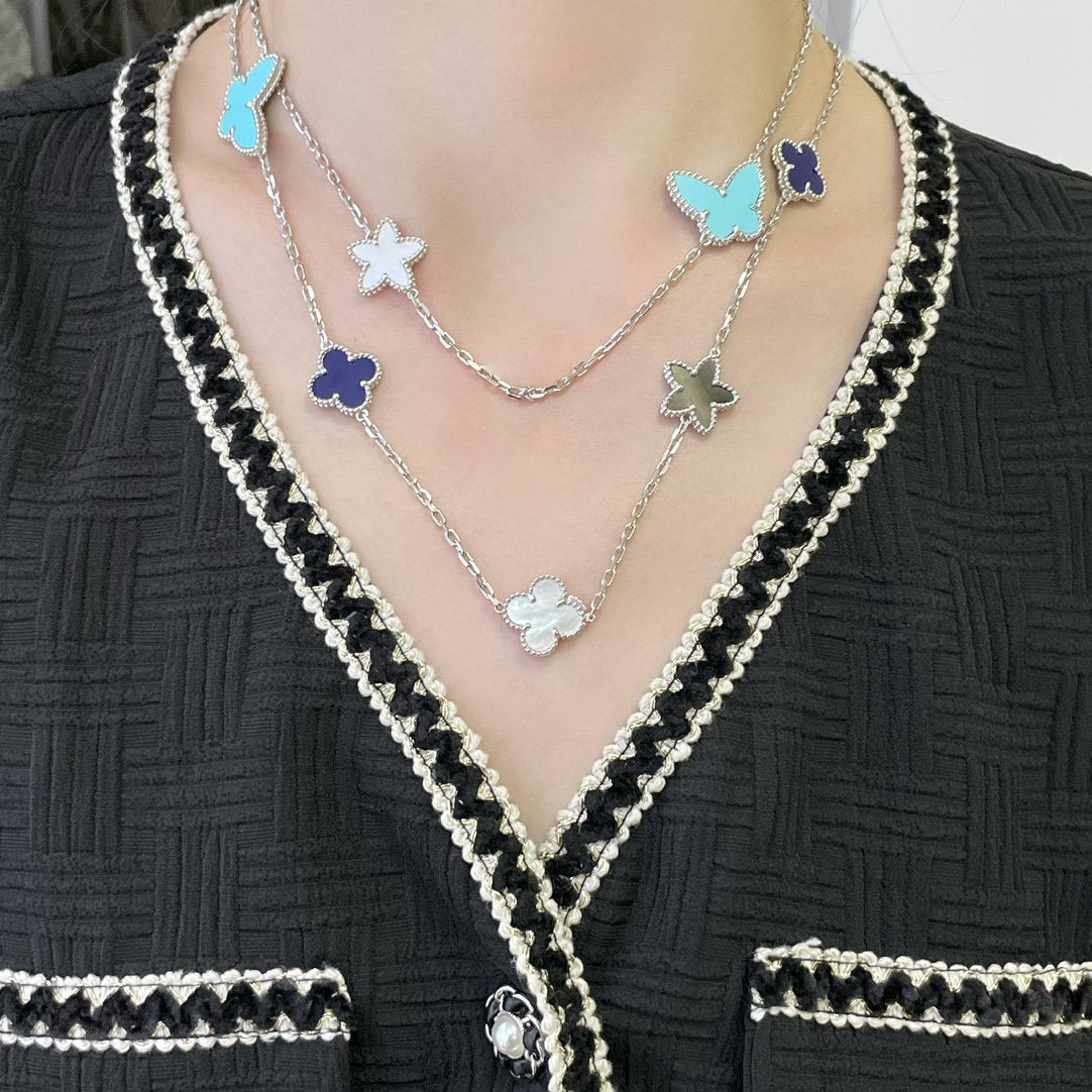 [MIRA]LUCKY CLOVER SILVER 11 MOTIF NECKLACE