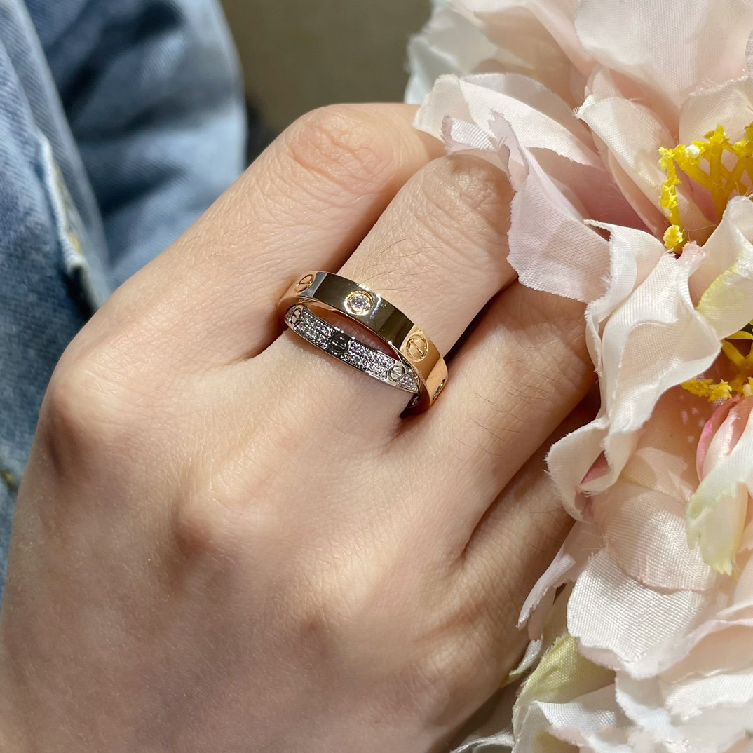 [MIRA]LOVE PINK GOLD SILVER DIAMOND DOUBLE RING