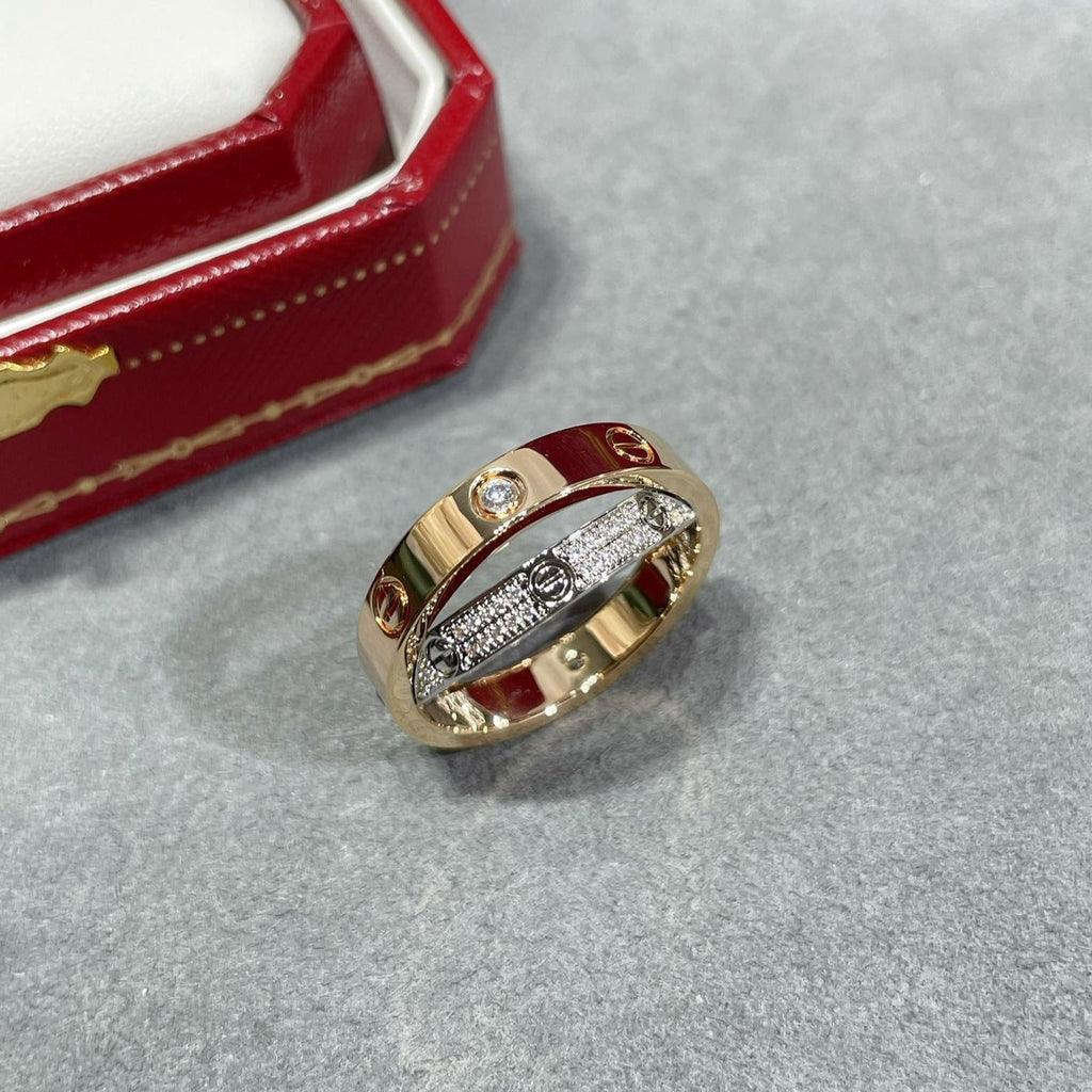 [MIRA]LOVE PINK GOLD SILVER DIAMOND DOUBLE RING