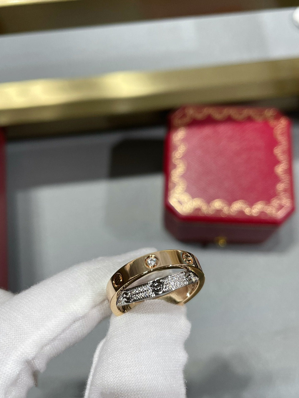 [MIRA]LOVE PINK GOLD SILVER DIAMOND DOUBLE RING