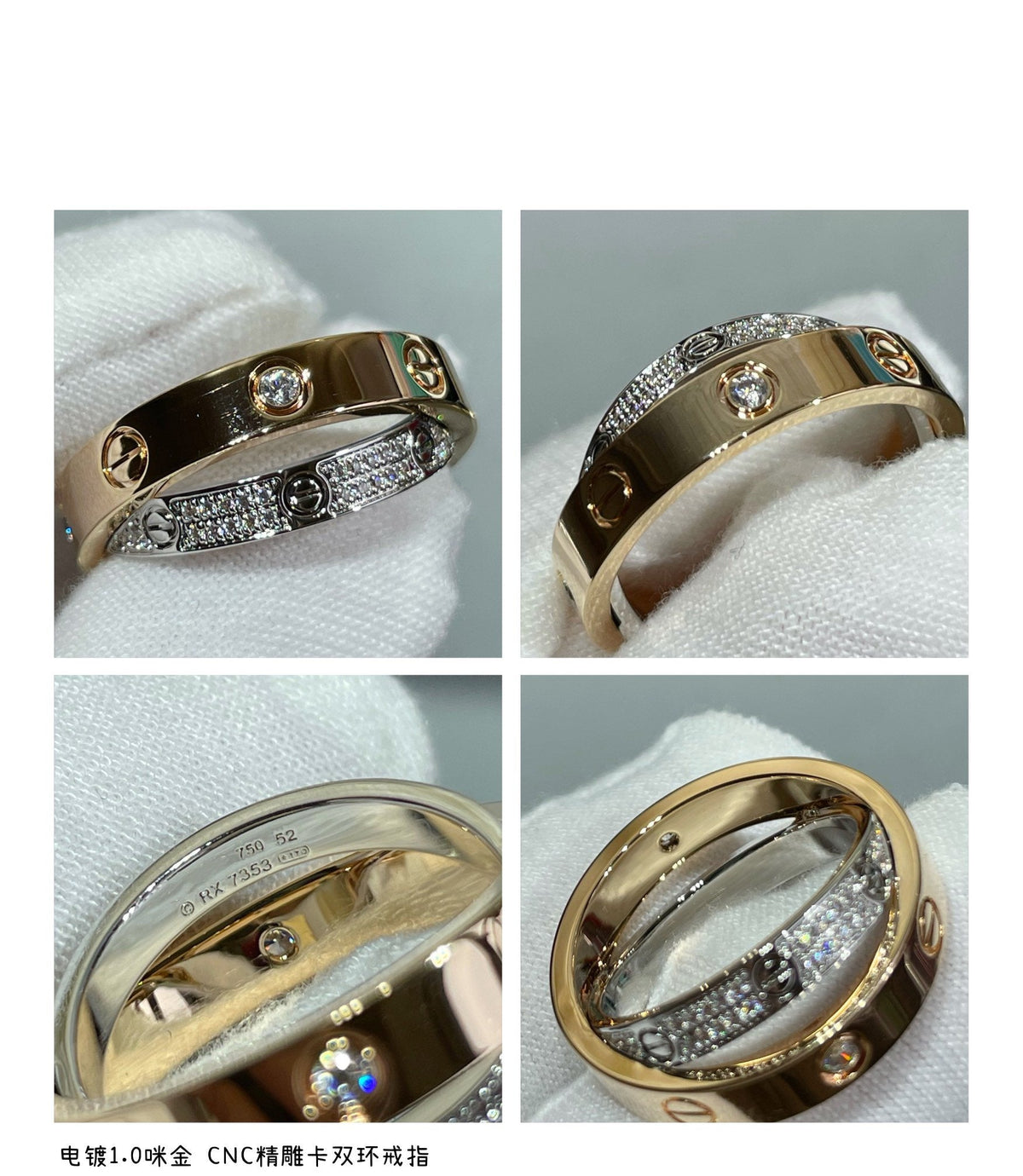 [MIRA]LOVE PINK GOLD SILVER DIAMOND DOUBLE RING