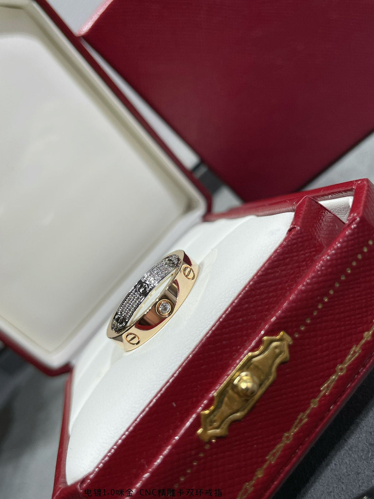 [MIRA]LOVE PINK GOLD SILVER DIAMOND DOUBLE RING