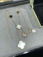 [MIRA]CLOVER 6 MOTIF MOP ONYX GOLD NECKLACE