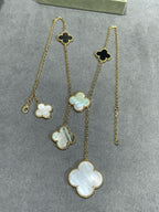 [MIRA]CLOVER 6 MOTIF MOP ONYX GOLD NECKLACE