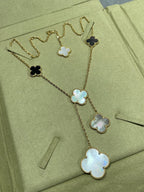 [MIRA]CLOVER 6 MOTIF MOP ONYX GOLD NECKLACE