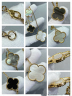 [MIRA]CLOVER 6 MOTIF MOP ONYX GOLD NECKLACE