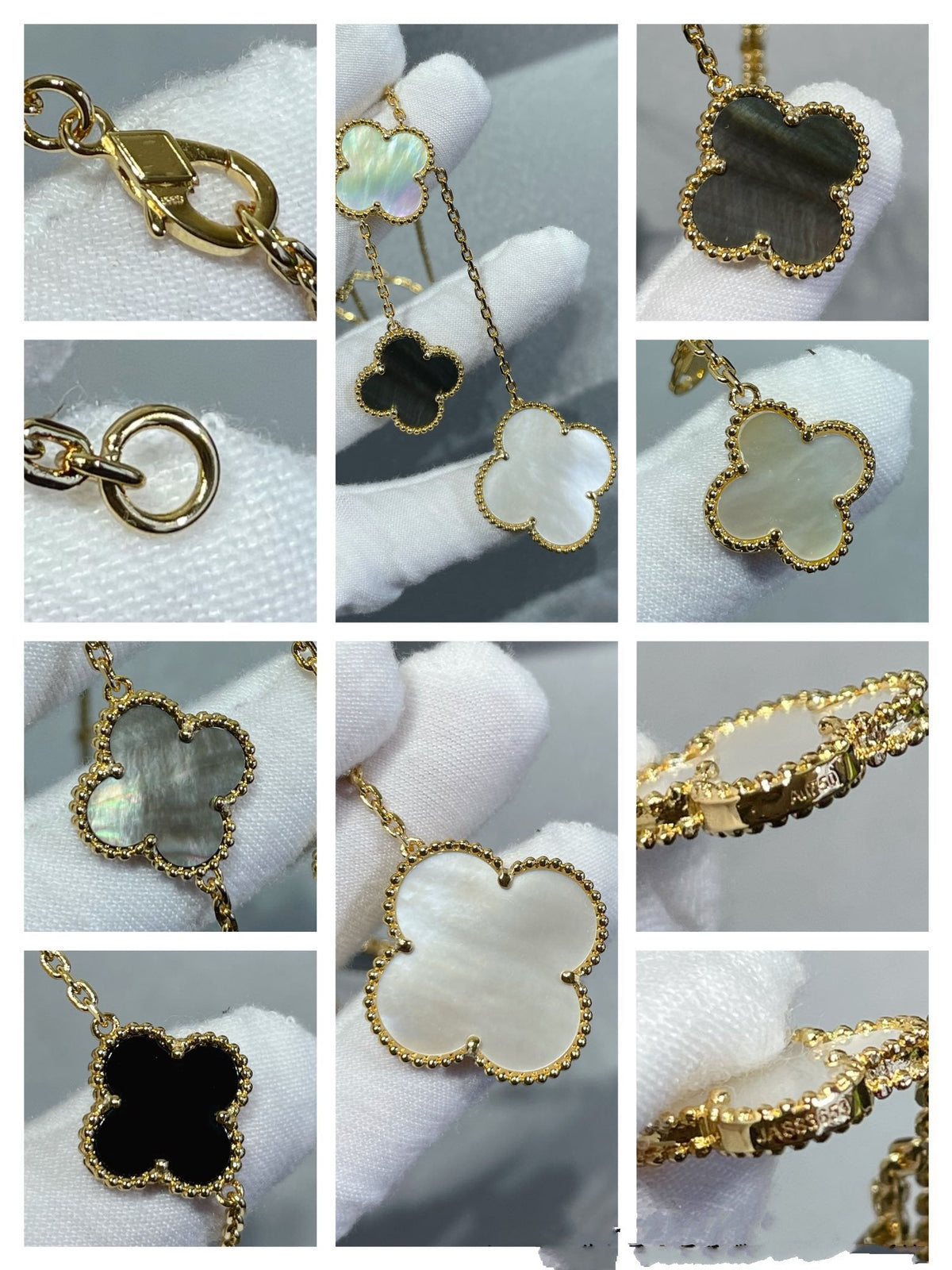 [MIRA]CLOVER 6 MOTIF MOP ONYX GOLD NECKLACE
