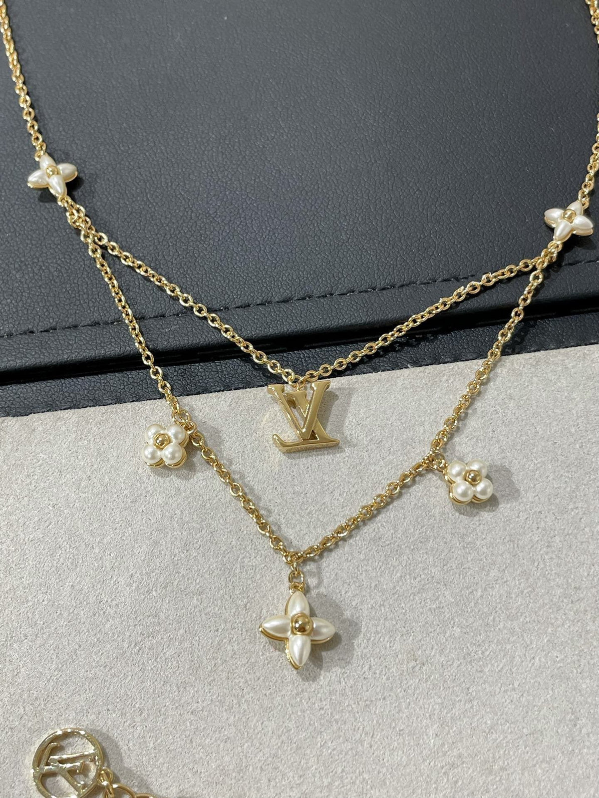 [MIRA]FLOWERGRAM GOLD MOP DOUBLE ROW NECKLACE
