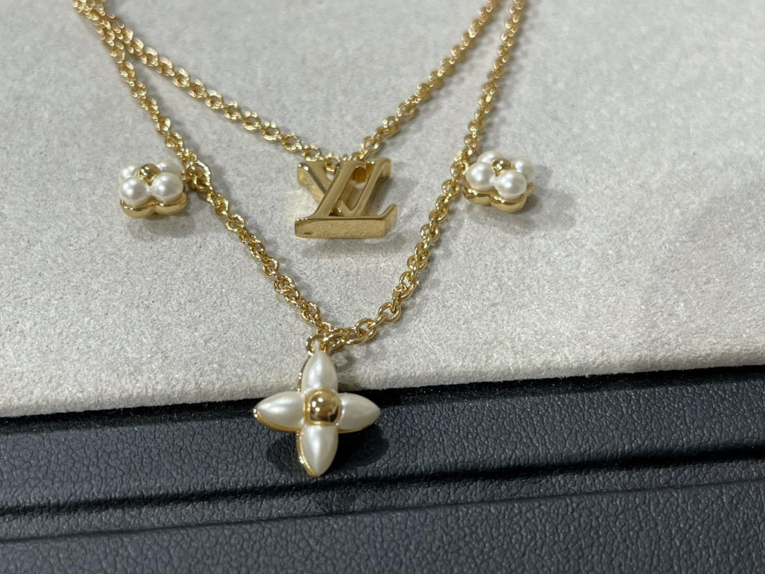 [MIRA]FLOWERGRAM GOLD MOP DOUBLE ROW NECKLACE