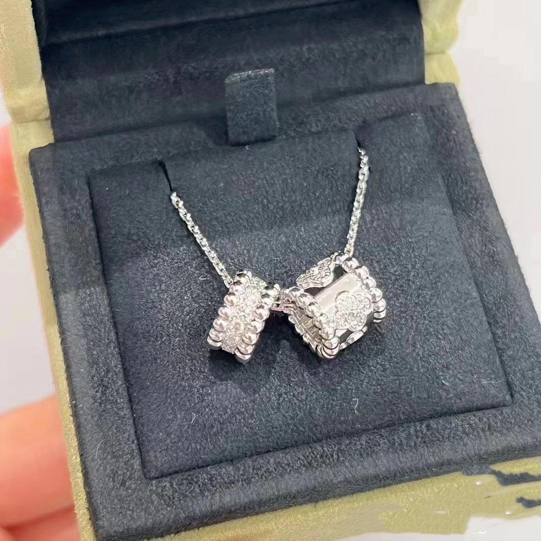 [MIRA]PERLEE DOUBLE PENDANT SILVER DIAMOND NECKLACE