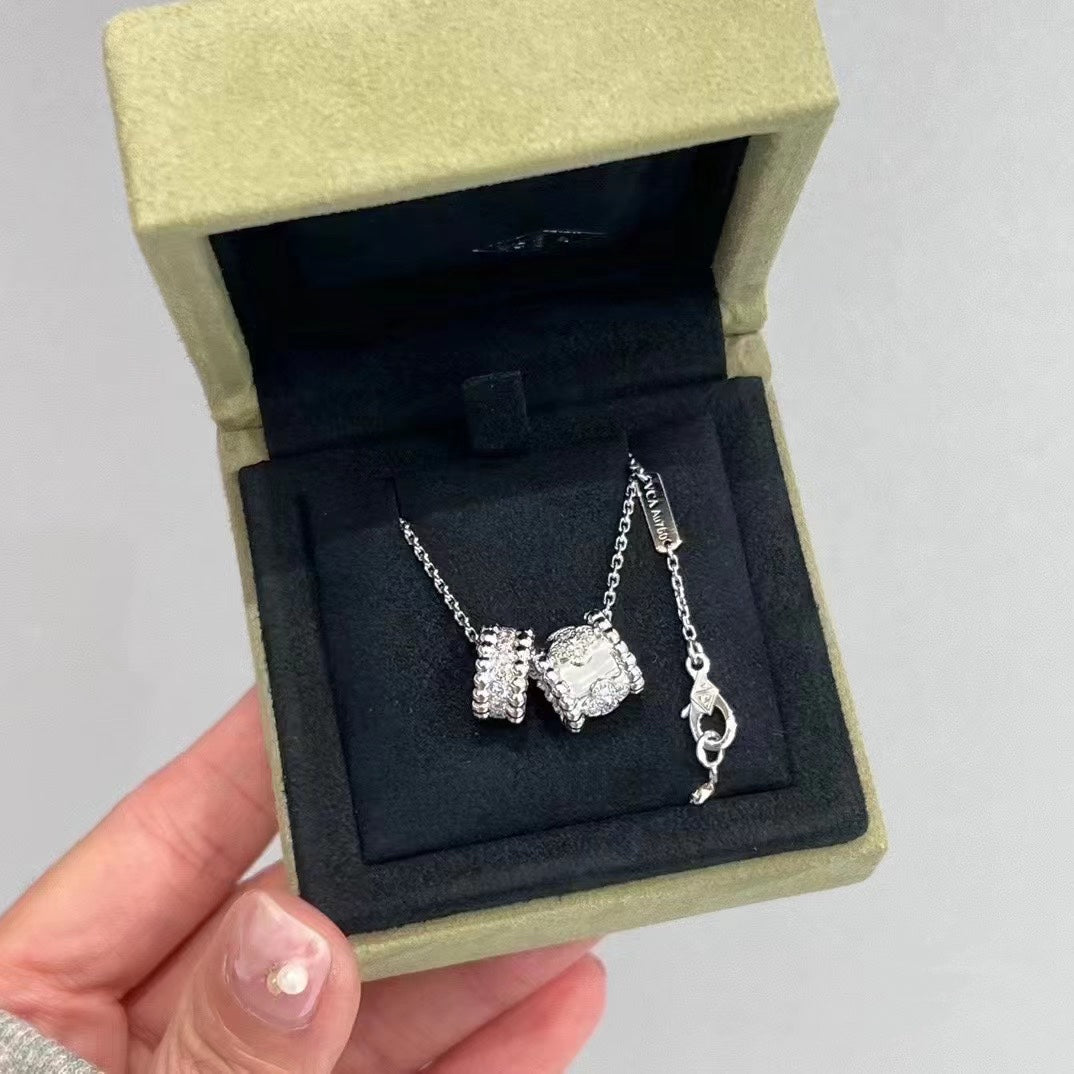 [MIRA]PERLEE DOUBLE PENDANT SILVER DIAMOND NECKLACE