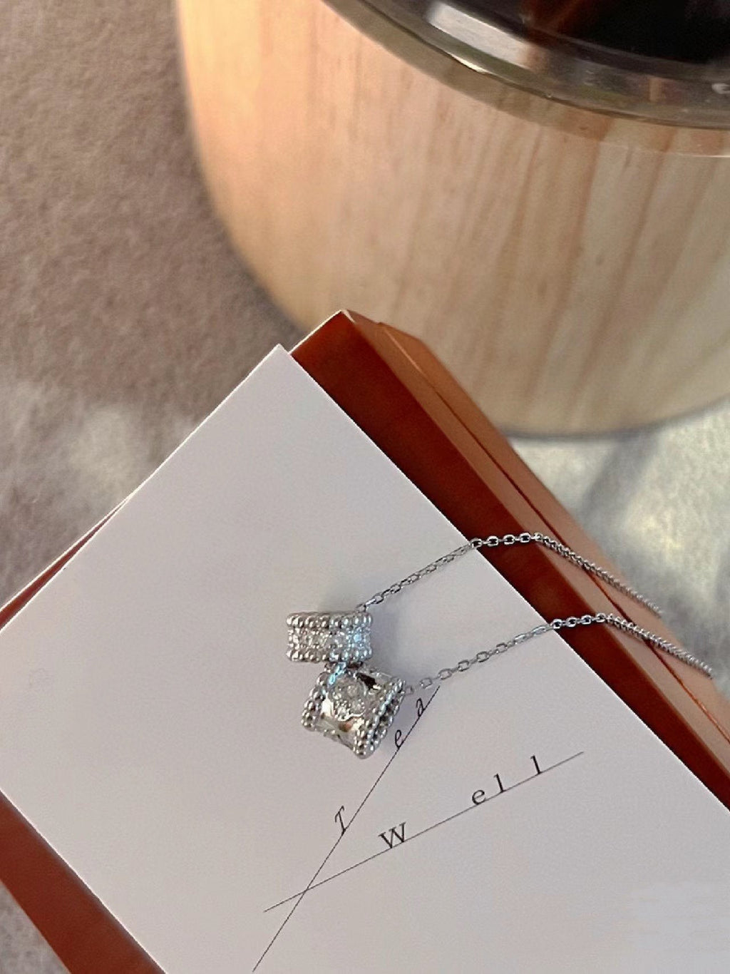 [MIRA]PERLEE DOUBLE PENDANT SILVER DIAMOND NECKLACE