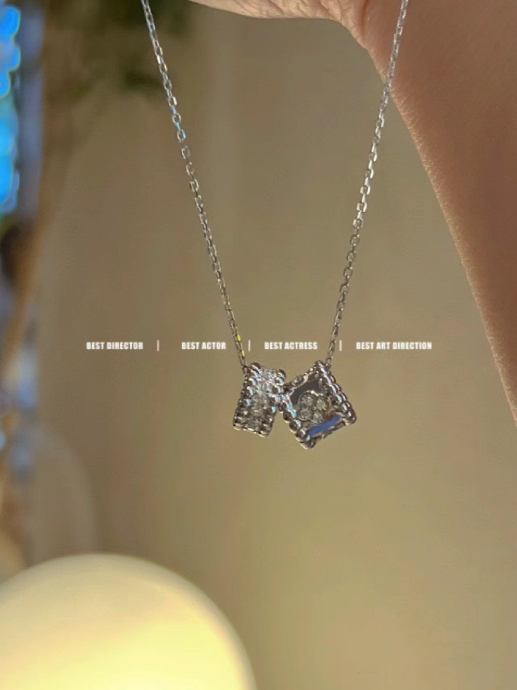 [MIRA]PERLEE DOUBLE PENDANT SILVER DIAMOND NECKLACE