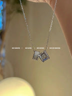 [MIRA]PERLEE DOUBLE PENDANT SILVER DIAMOND NECKLACE