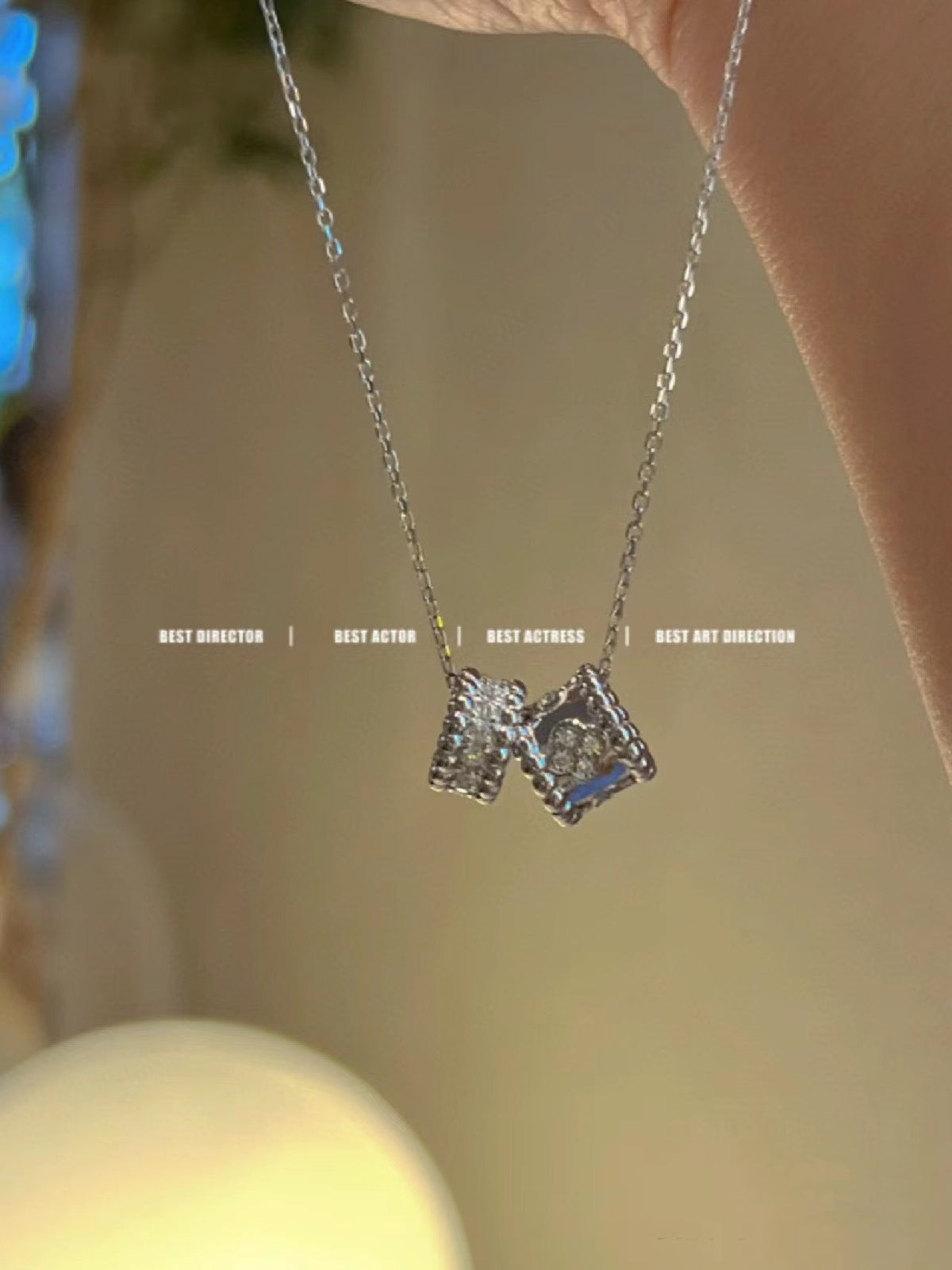 [MIRA]PERLEE DOUBLE PENDANT SILVER DIAMOND NECKLACE
