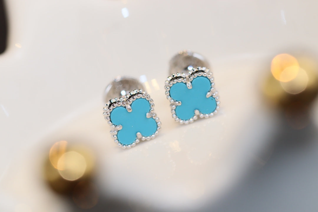[MIRA]CLOVER MINI TURQUOISE SILVER STUD EARRINGS