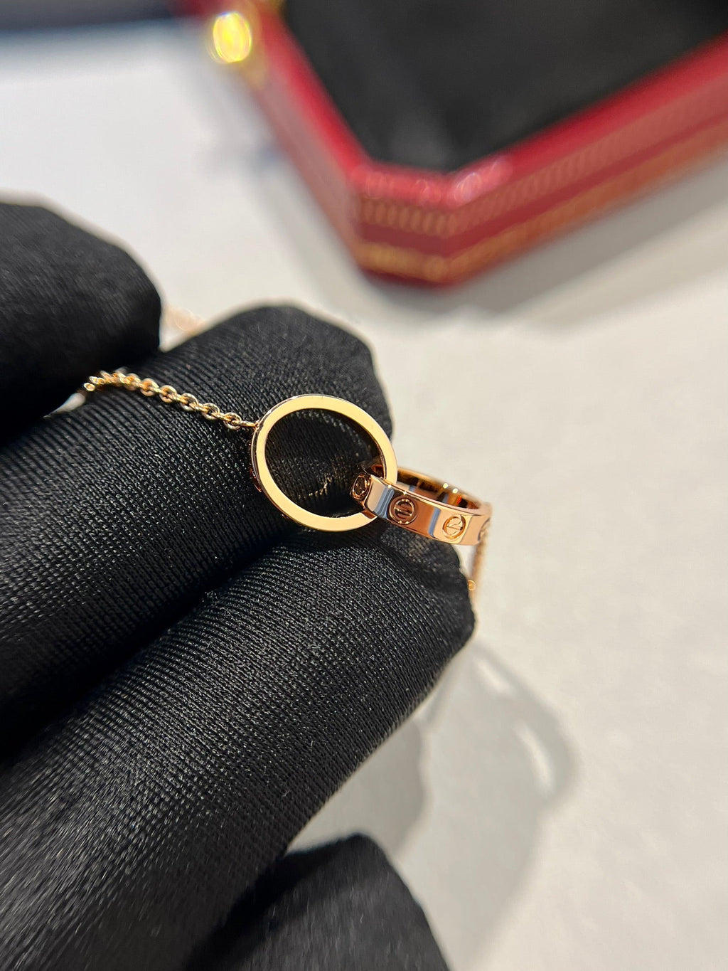 [MIRA]LOVE NECKLACE DOUBLE RING PINK GOLD