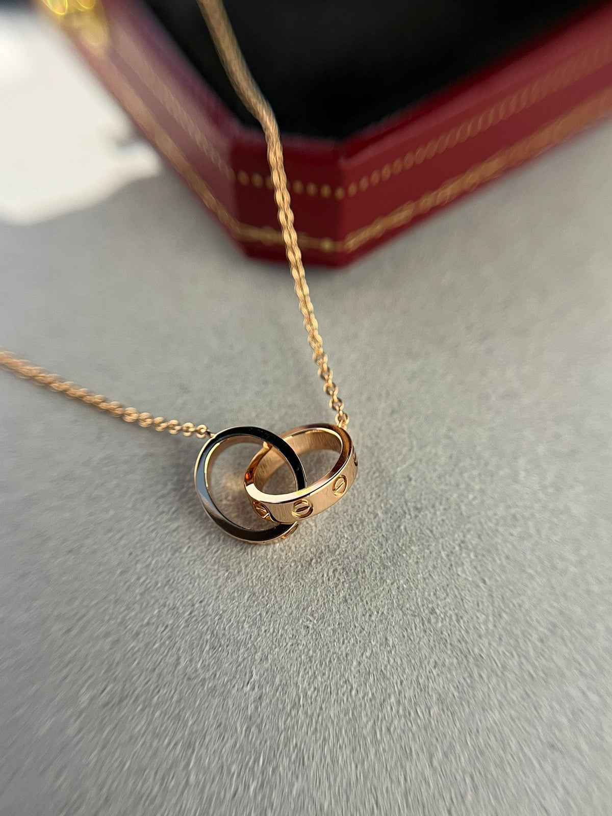 [MIRA]LOVE NECKLACE DOUBLE RING PINK GOLD