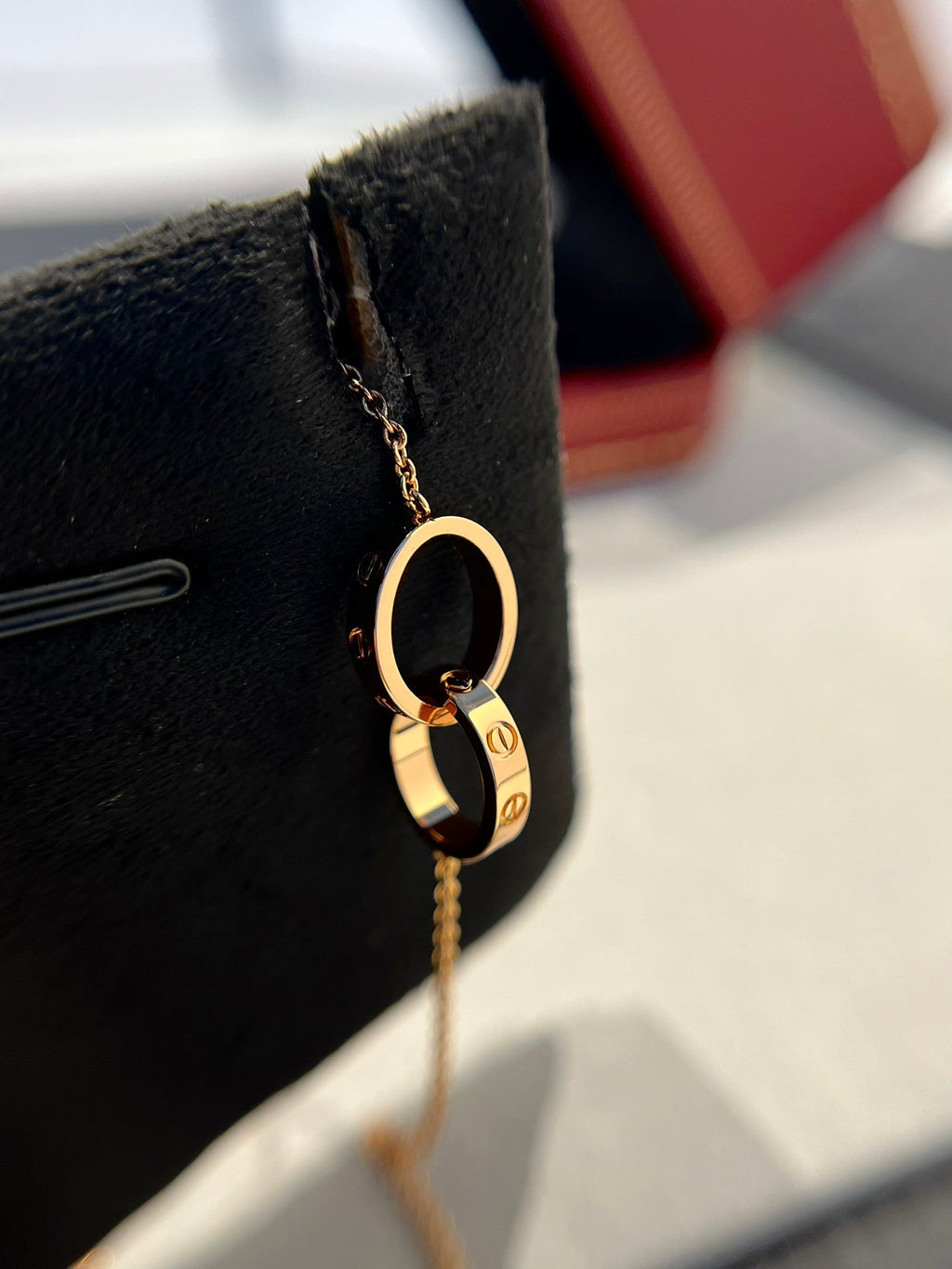 [MIRA]LOVE NECKLACE DOUBLE RING PINK GOLD