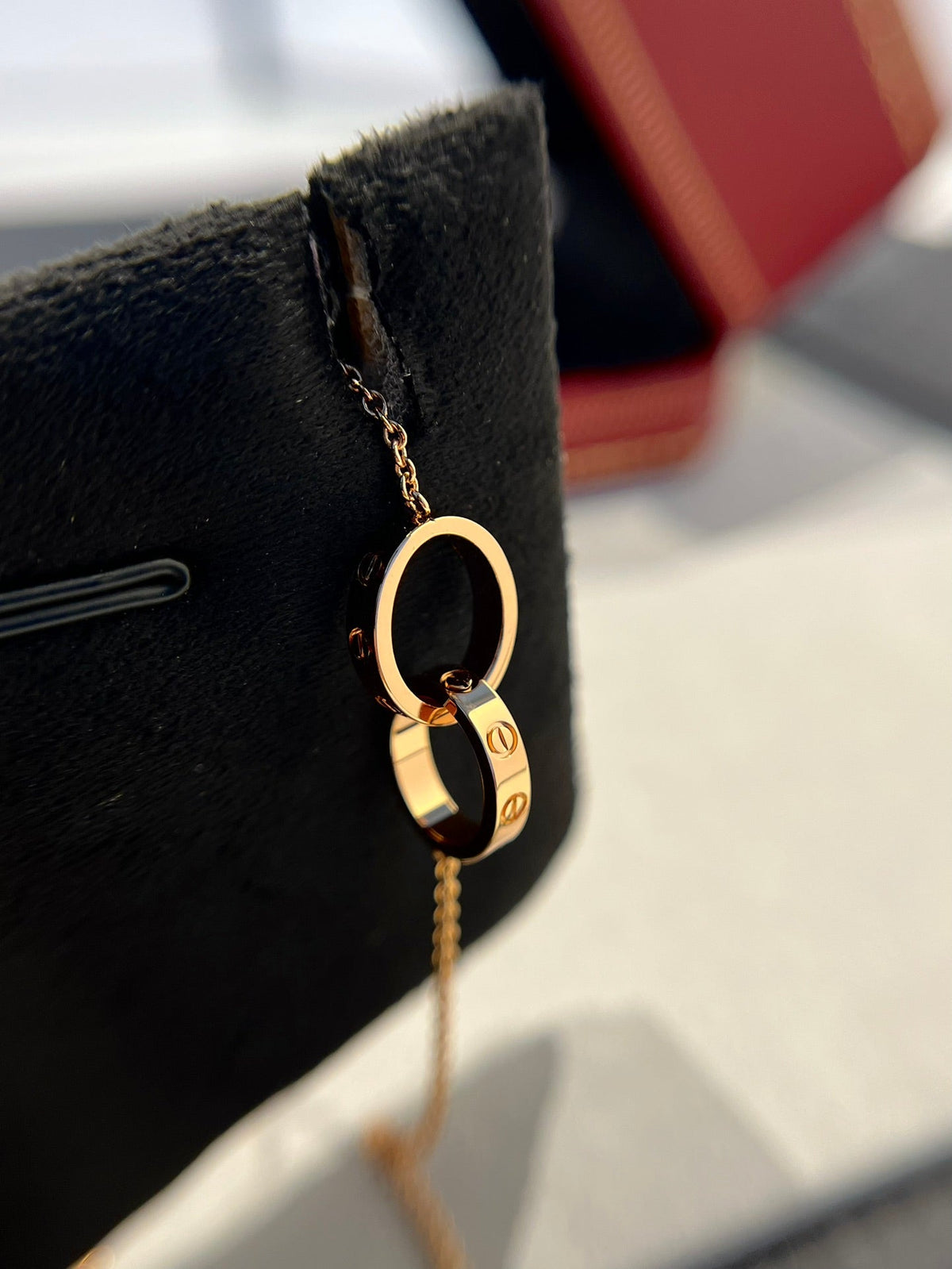 [MIRA]LOVE NECKLACE DOUBLE RING PINK GOLD