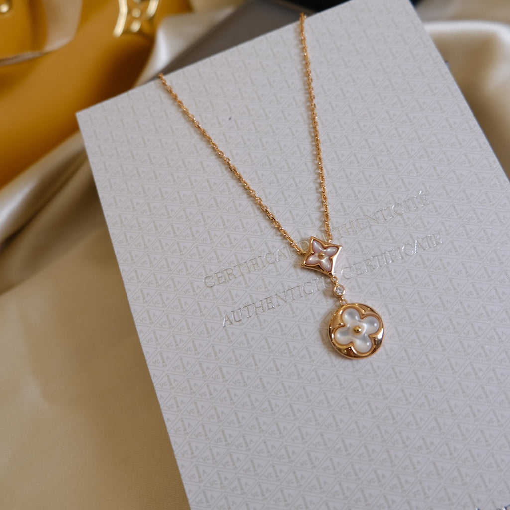 [MIRA]STAR AND SUN WHITE MOP 2 MOTIF PINK GOLD NECKLACE