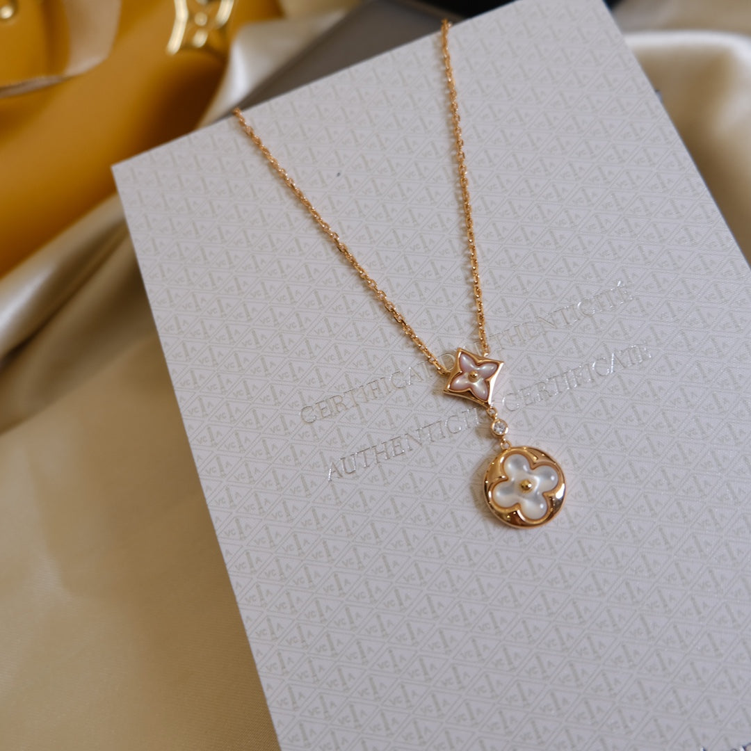[MIRA]STAR AND SUN WHITE MOP 2 MOTIF PINK GOLD NECKLACE