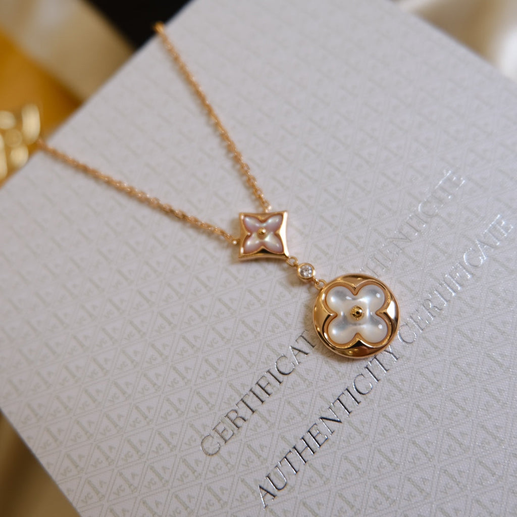 [MIRA]STAR AND SUN WHITE MOP 2 MOTIF PINK GOLD NECKLACE