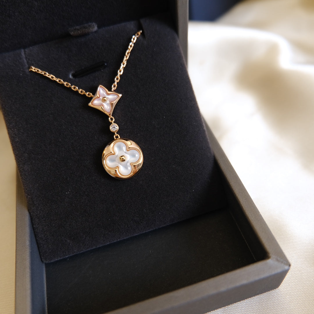 [MIRA]STAR AND SUN WHITE MOP 2 MOTIF PINK GOLD NECKLACE