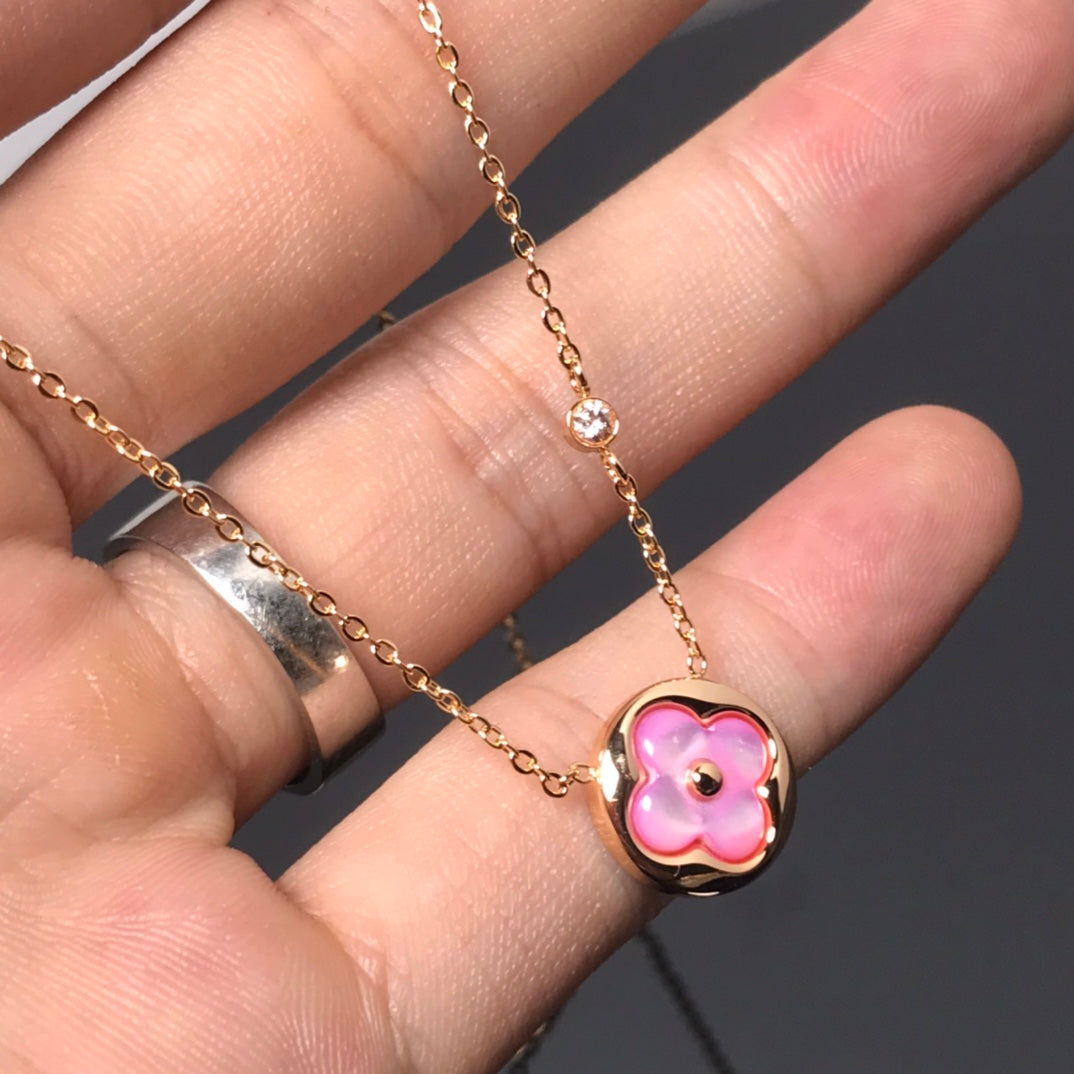 [MIRA]COLOR BLOSSOM PINK MOP SUN GOLD NECKLACE