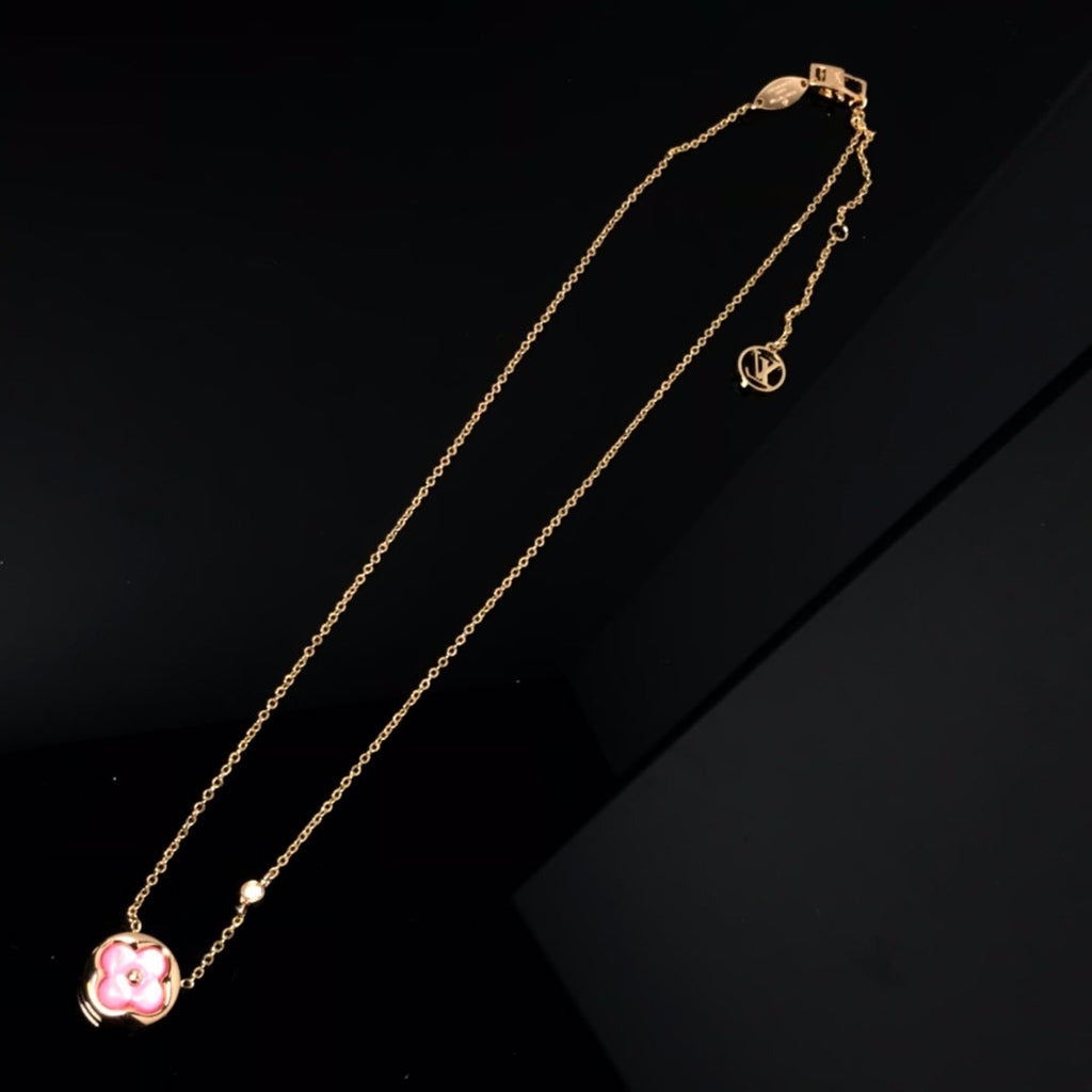 [MIRA]COLOR BLOSSOM PINK MOP SUN GOLD NECKLACE