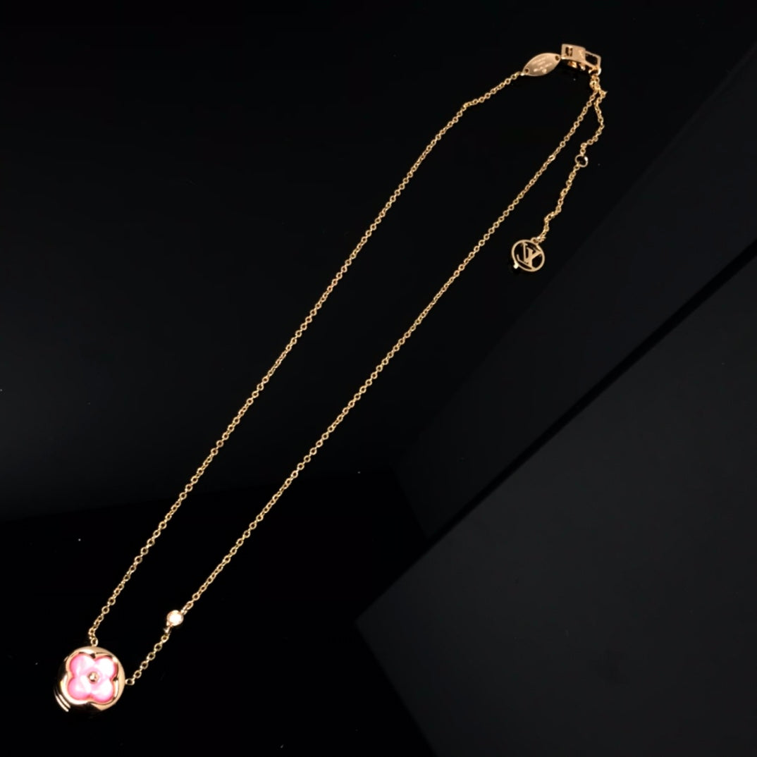 [MIRA]COLOR BLOSSOM PINK MOP SUN GOLD NECKLACE