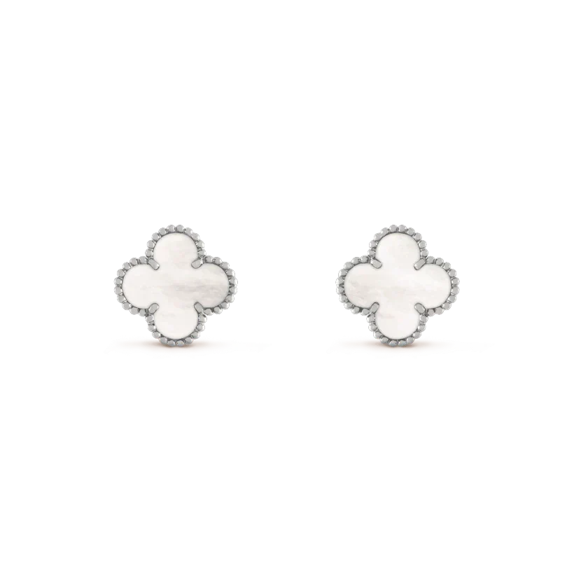 [MIRA]CLOVER MEDIUM 1 MOTIFS  WHITE MOP EARRINGS SILVER