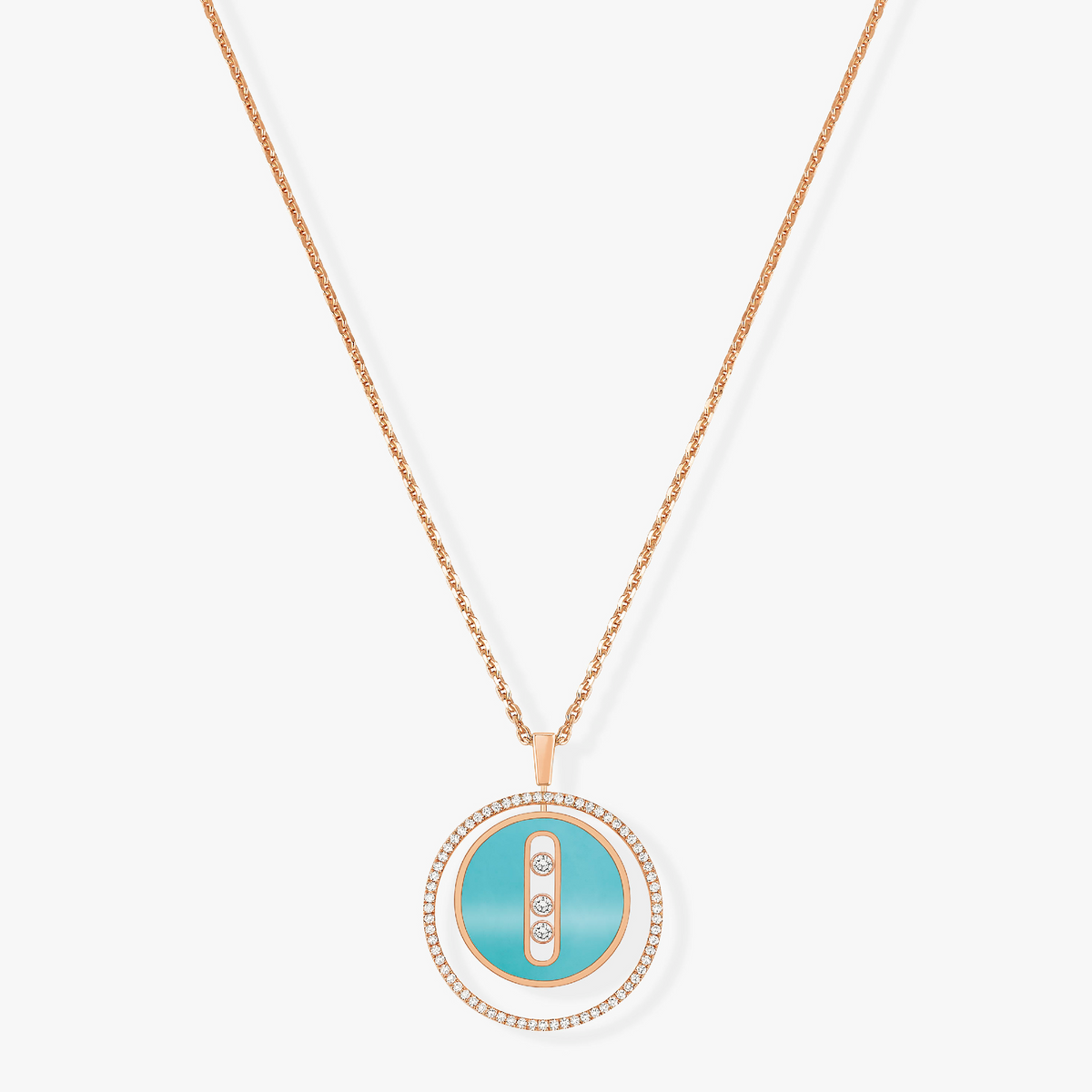 [MIRA]LUCKY MOVE 3 DIAMONDS TURQUOISE PINK GOLD DIAMOND NECKLACE