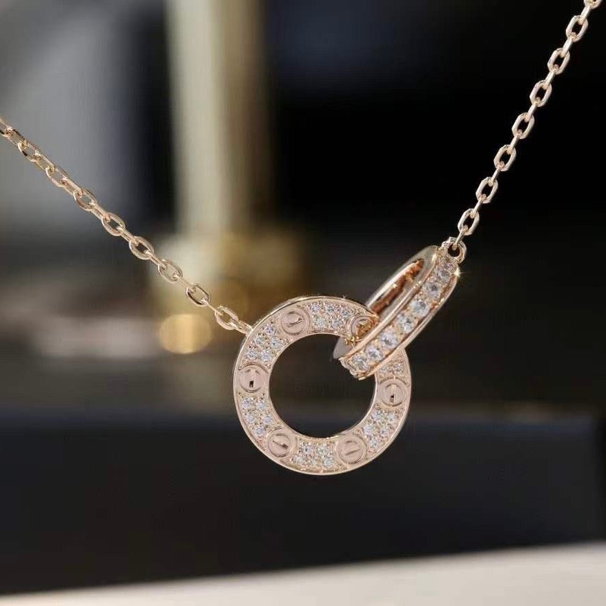 [MIRA]LOVE 7.6MM NECKLACE ROSE GOLD AND SILVER  FULL DIAMOND
