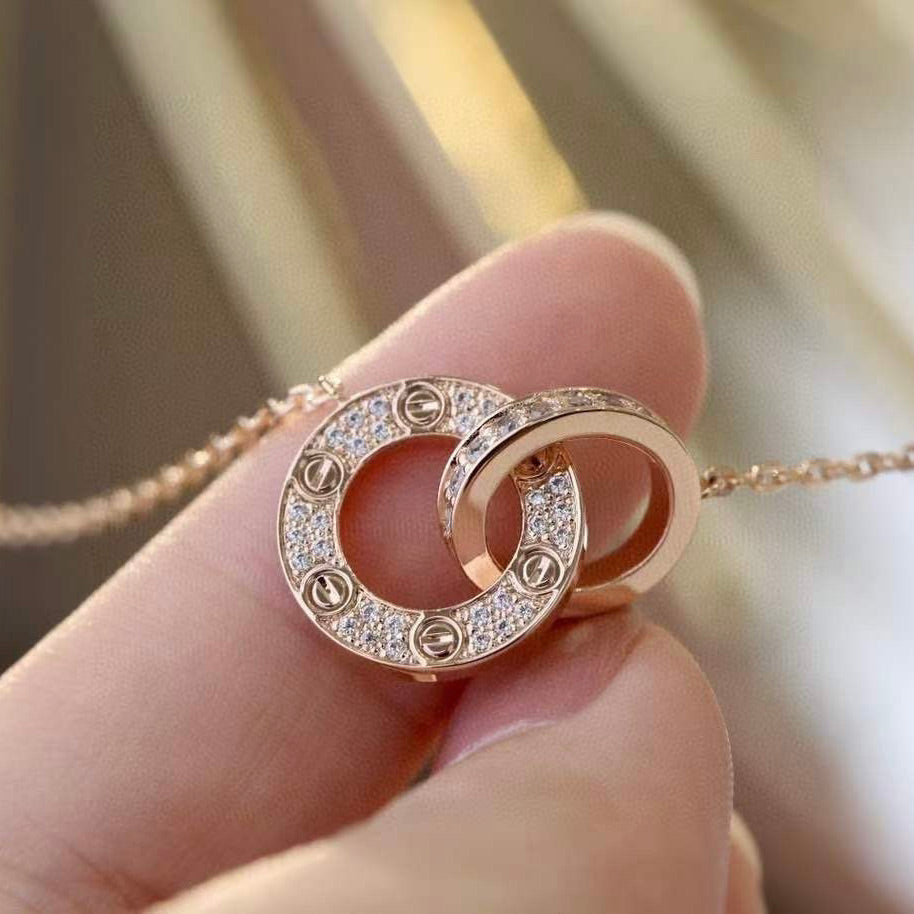 [MIRA]LOVE 7.6MM NECKLACE ROSE GOLD AND SILVER  FULL DIAMOND