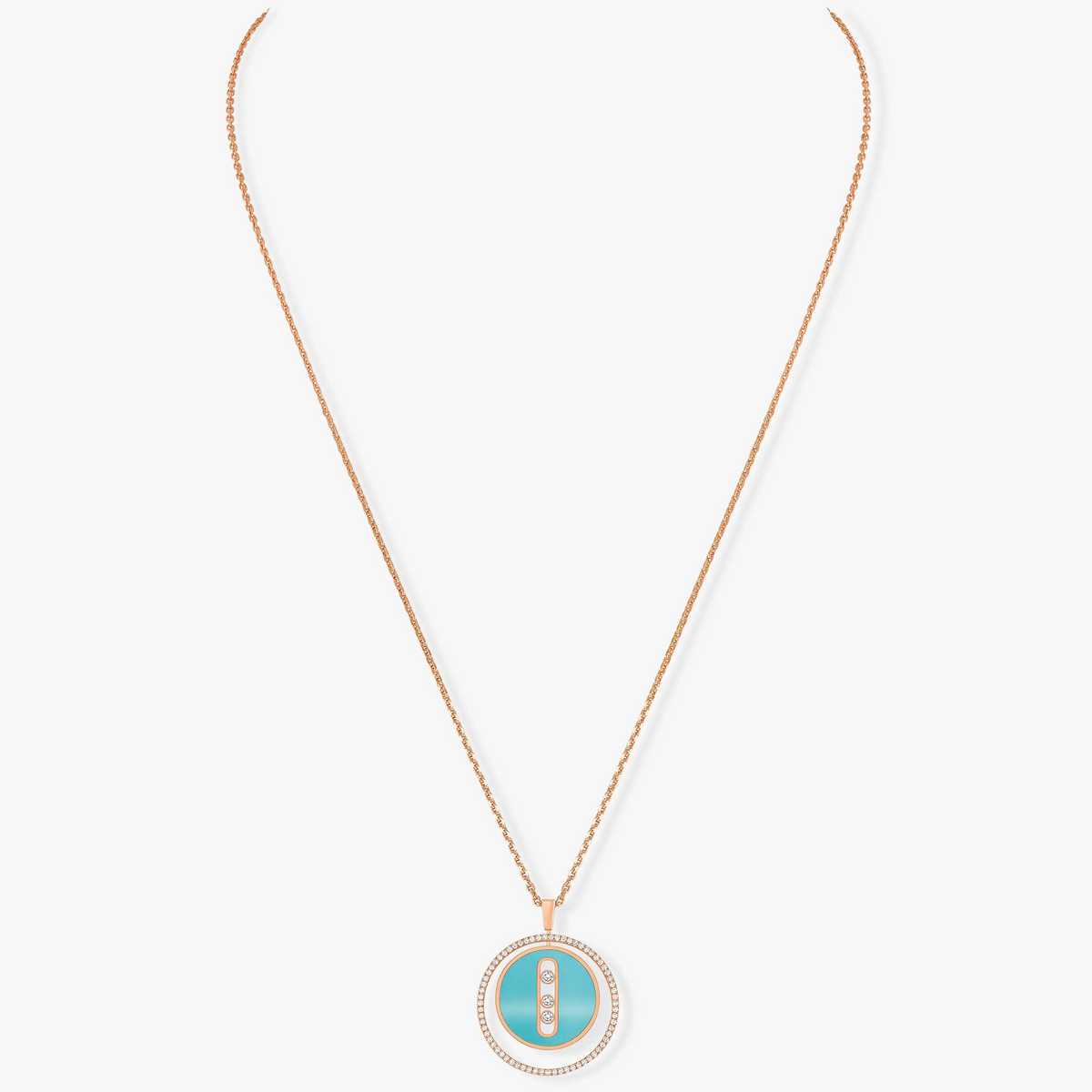 [MIRA]LUCKY MOVE 3 DIAMONDS TURQUOISE PINK GOLD DIAMOND NECKLACE