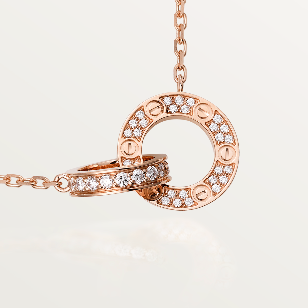 [MIRA]LOVE 7.6MM NECKLACE ROSE GOLD AND SILVER  FULL DIAMOND