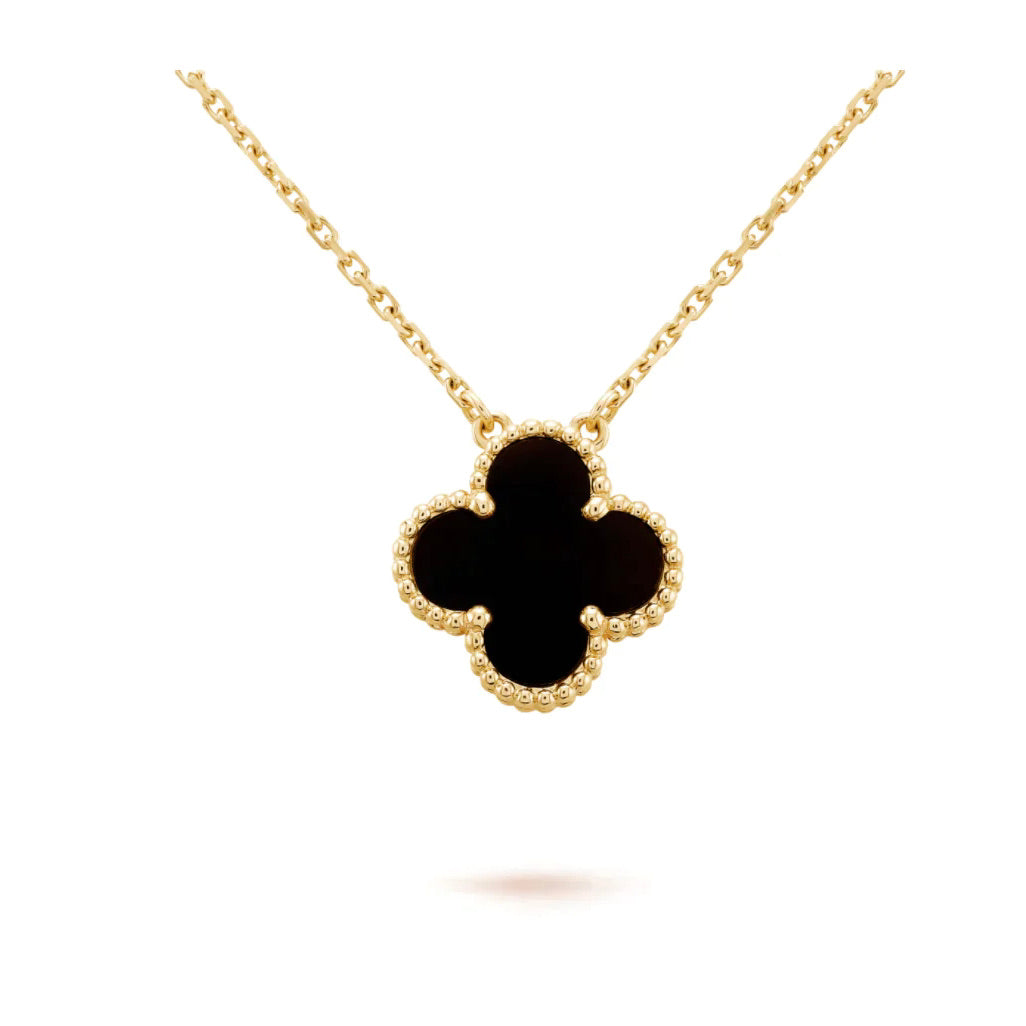 [MIRA]CLOVER 15MM BLACK ONYX SINGLE FLOWER NECKLACE