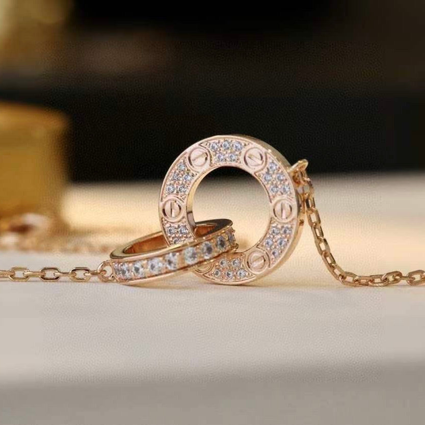 [MIRA]LOVE 7.6MM NECKLACE ROSE GOLD AND SILVER  FULL DIAMOND